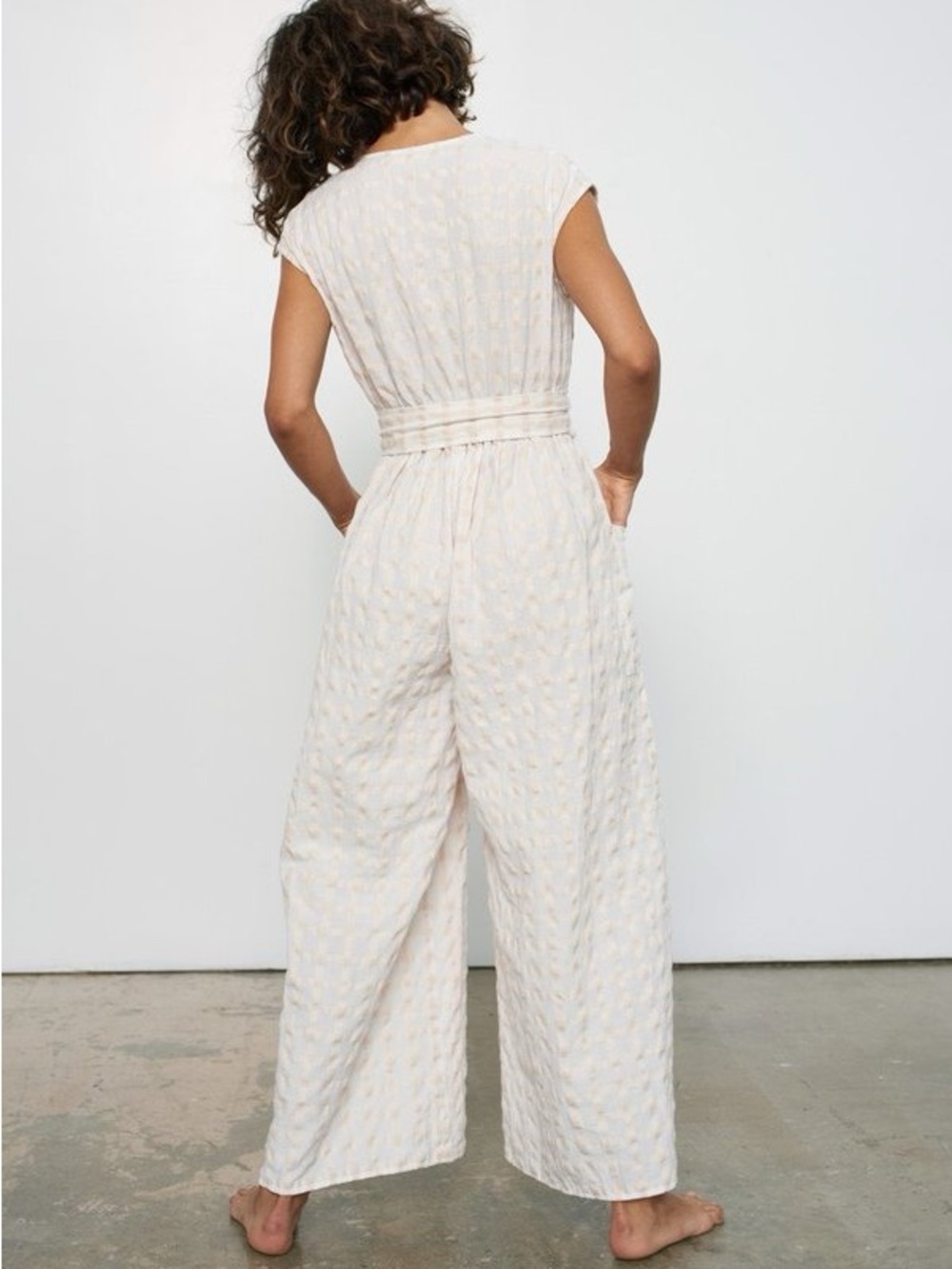 MARA HOFFMAN whitney jumpsuit white sands windowpane vacation resort size M - Picture 2 of 15